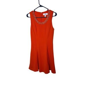 Belle Badgley Mischka Orange Chain Neck Fit & Flare Dress Womens 6 Textured